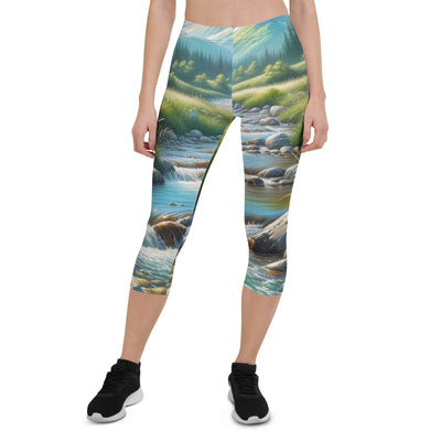 Sanfter Gebirgsbach in Ölgemälde, klares Wasser über glatten Felsen - Capri Leggings (All-Over Print) berge xxx yyy zzz XL