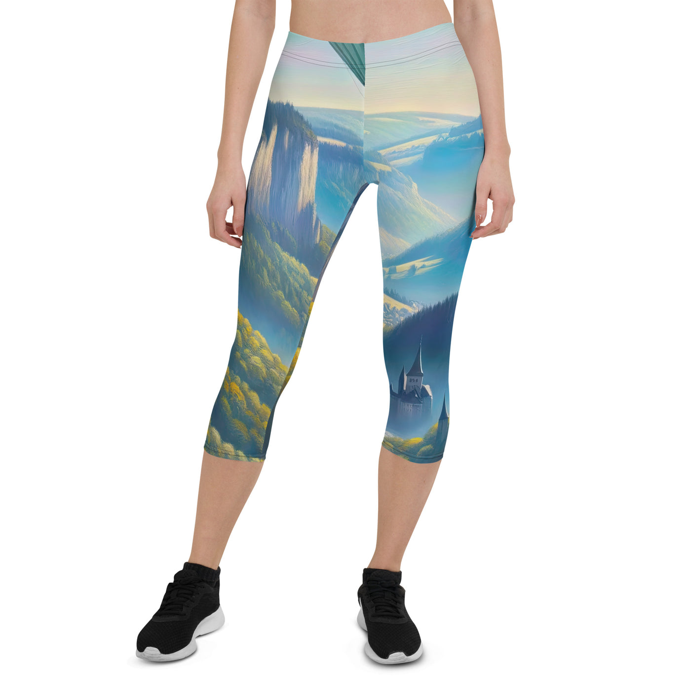 Ölgemälde einer ruhigen Szene in Luxemburg mit Heißluftballon und blauem Himmel - Capri Leggings (All-Over Print) berge xxx yyy zzz XL