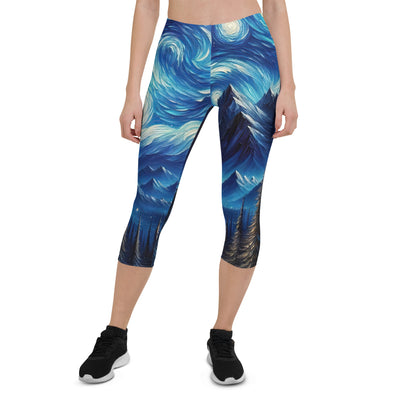 Sternennacht-Stil Ölgemälde der Alpen, himmlische Wirbelmuster - Capri Leggings (All-Over Print) berge xxx yyy zzz XL