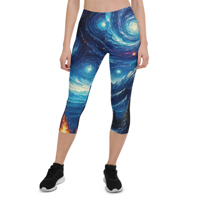 Sternennacht über den Alpen inspiriertes Ölgemälde, mystischer Nachthimmel in Blau - Capri Leggings (All-Over Print) camping xxx yyy zzz XL