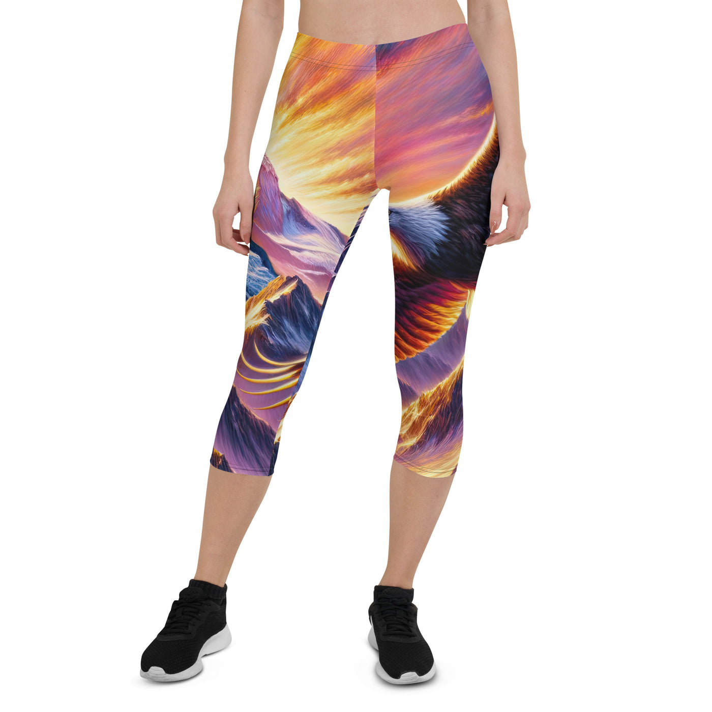 Ölgemälde eines Adlers im Sonnenaufgang der Alpen, gold-rosa beleuchtete Gipfel - Capri Leggings (All-Over Print) berge xxx yyy zzz XL