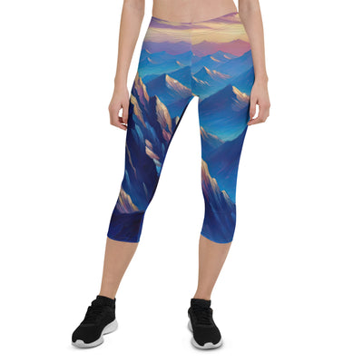 Ölgemälde eines ruhigen Alpenabends mit Bergsteigersilhouette auf dem Gipfel - Capri Leggings (All-Over Print) wandern xxx yyy zzz XL