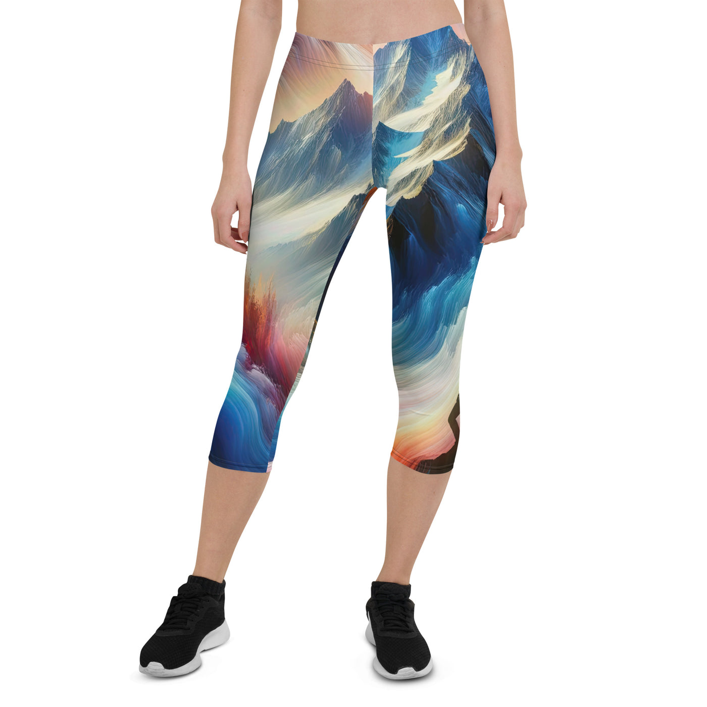 Foto eines abstrakt-expressionistischen Alpengemäldes mit Wanderersilhouette - Capri Leggings (All-Over Print) wandern xxx yyy zzz XL