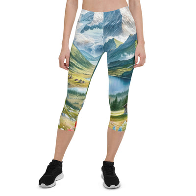 Quadratisches Aquarell der Alpen, Berge mit schneebedeckten Spitzen - Capri Leggings (All-Over Print) berge xxx yyy zzz XL