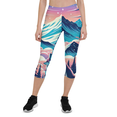 Vektorgrafik eines alpinen Winterwunderlandes mit schneebedeckten Kiefern und einem Fuchs - Capri Leggings (All-Over Print) camping xxx yyy zzz XL