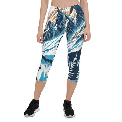 Vektorgrafik eines Wolfes im winterlichen Alpenmorgen, Berge mit Schnee- und Felsmustern - Capri Leggings (All-Over Print) berge xxx yyy zzz XL