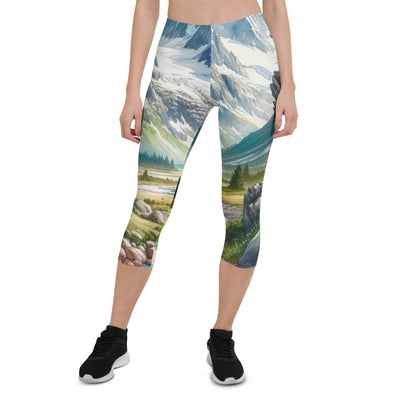 Aquarellmalerei eines Bären und der sommerlichen Alpenschönheit mit schneebedeckten Ketten - Capri Leggings (All-Over Print) camping xxx yyy zzz XL