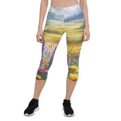 Aquarell einer Almwiese in Ruhe, Wildblumenteppich in Gelb, Lila, Rosa - Capri Leggings (All-Over Print) berge xxx yyy zzz XL