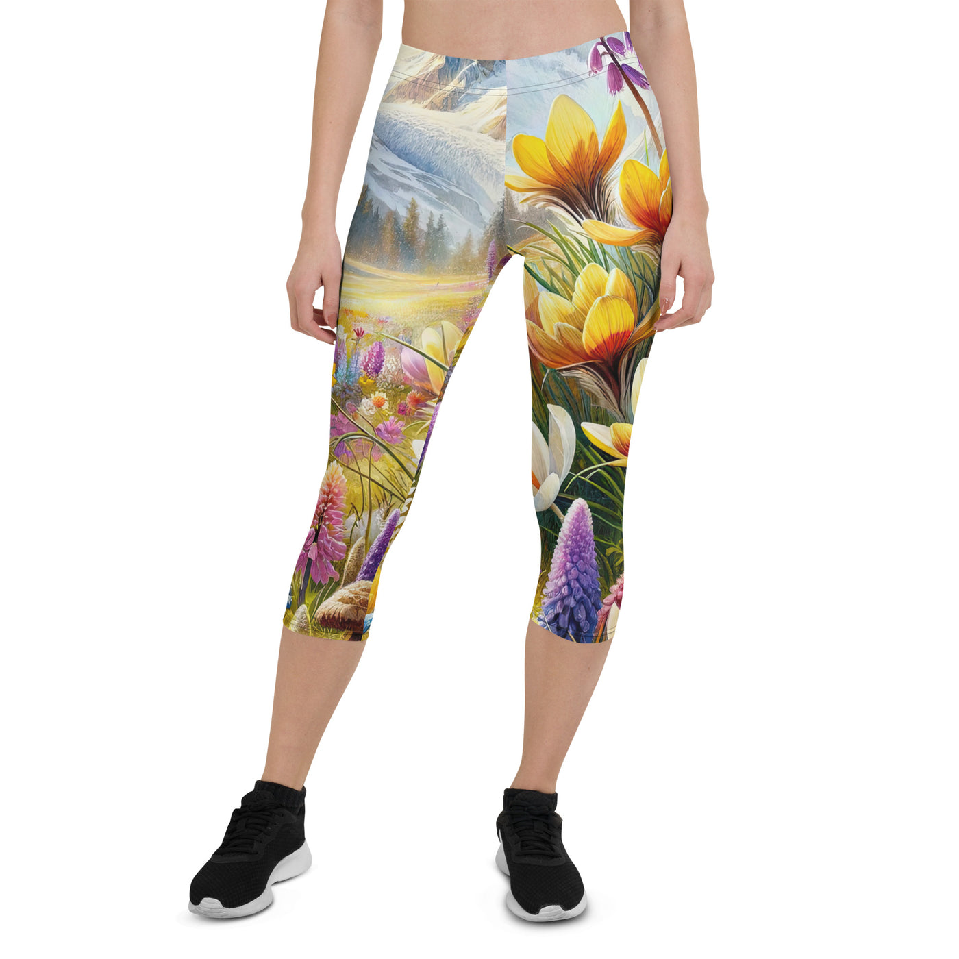 Aquarell einer ruhigen Almwiese, farbenfrohe Bergblumen in den Alpen - Capri Leggings (All-Over Print) berge xxx yyy zzz XL