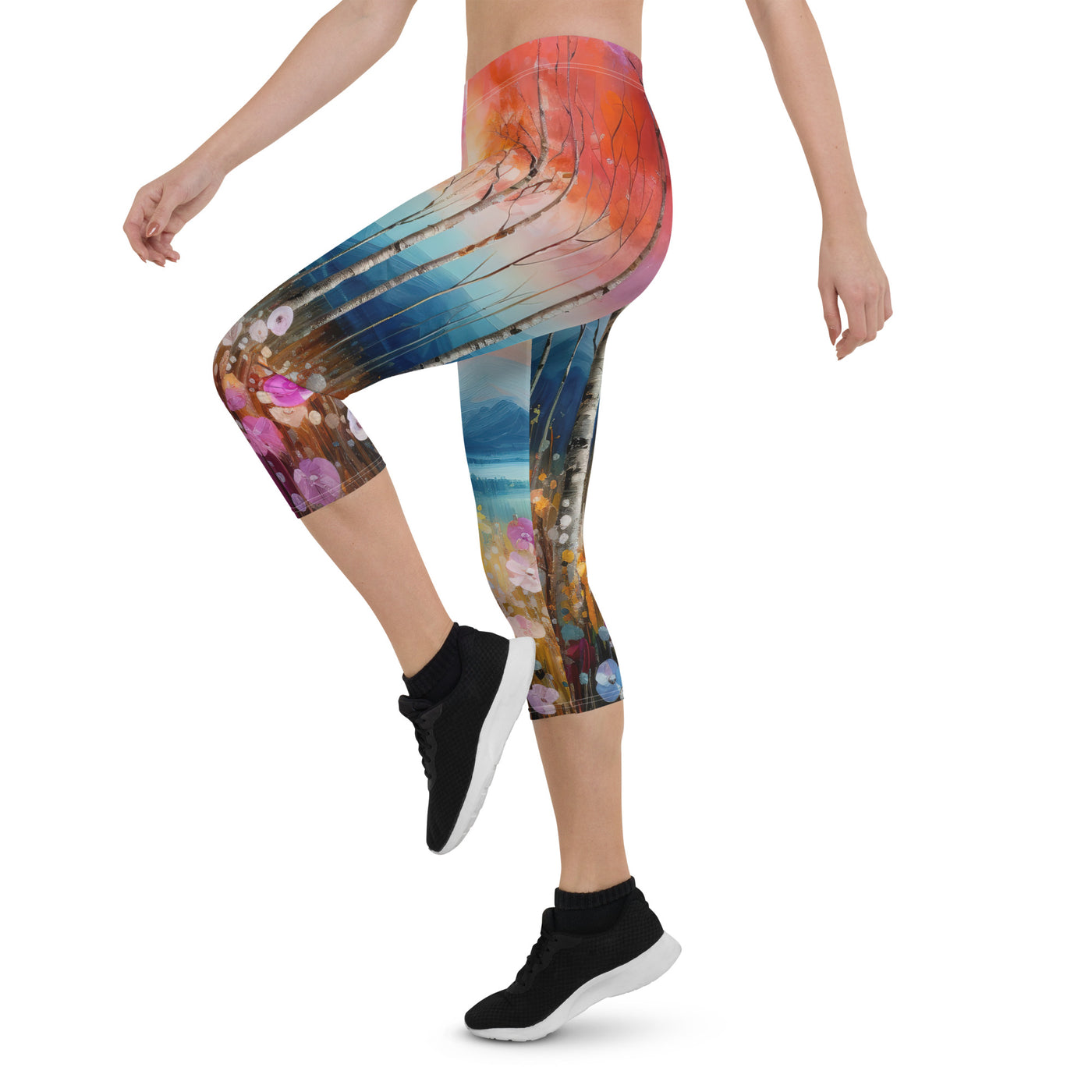 Berge, See, pinke Bäume und Blumen - Malerei - Capri Leggings (All-Over Print) berge xxx