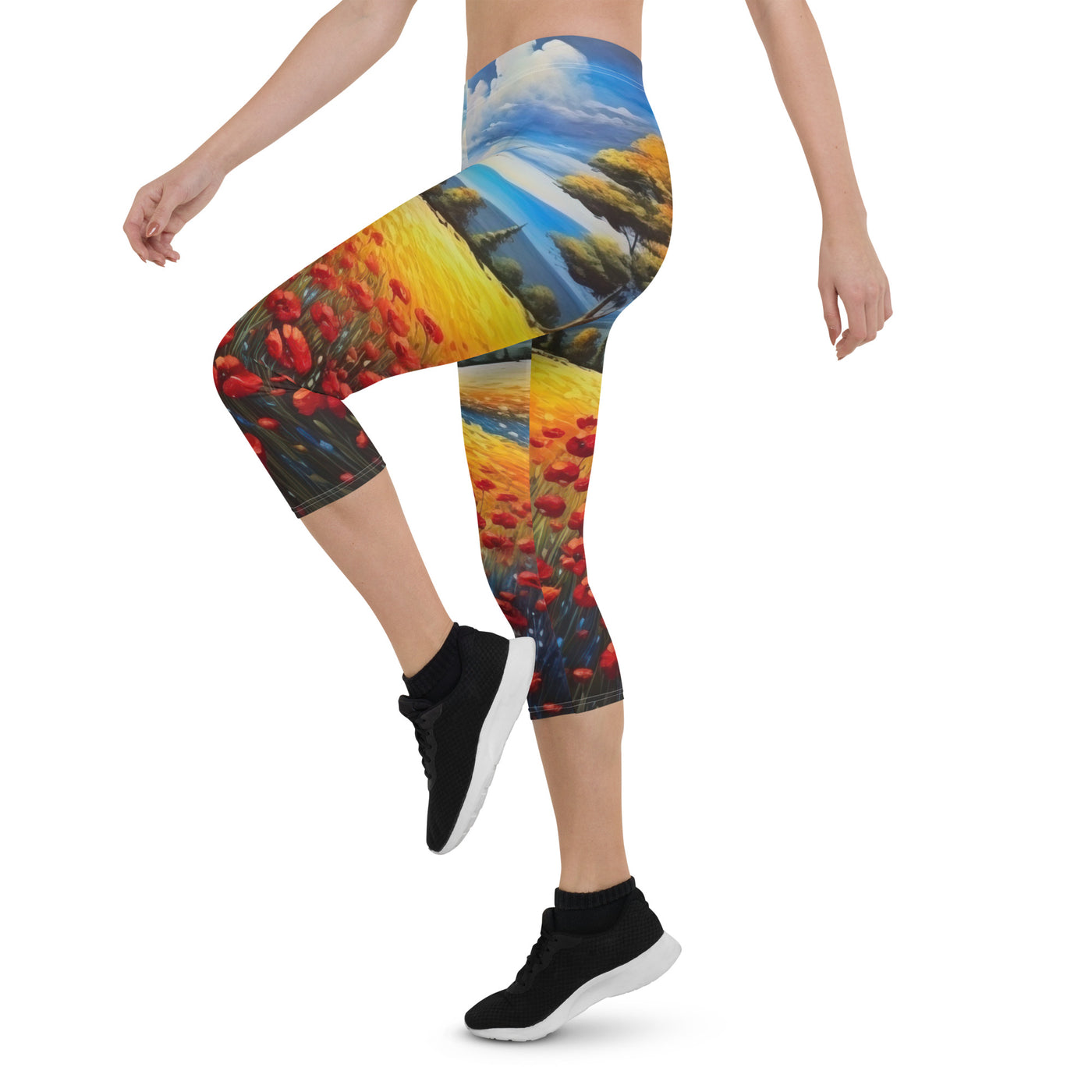 Feld mit roten Blumen und Berglandschaft - Landschaftsmalerei - Capri Leggings (All-Over Print) berge xxx