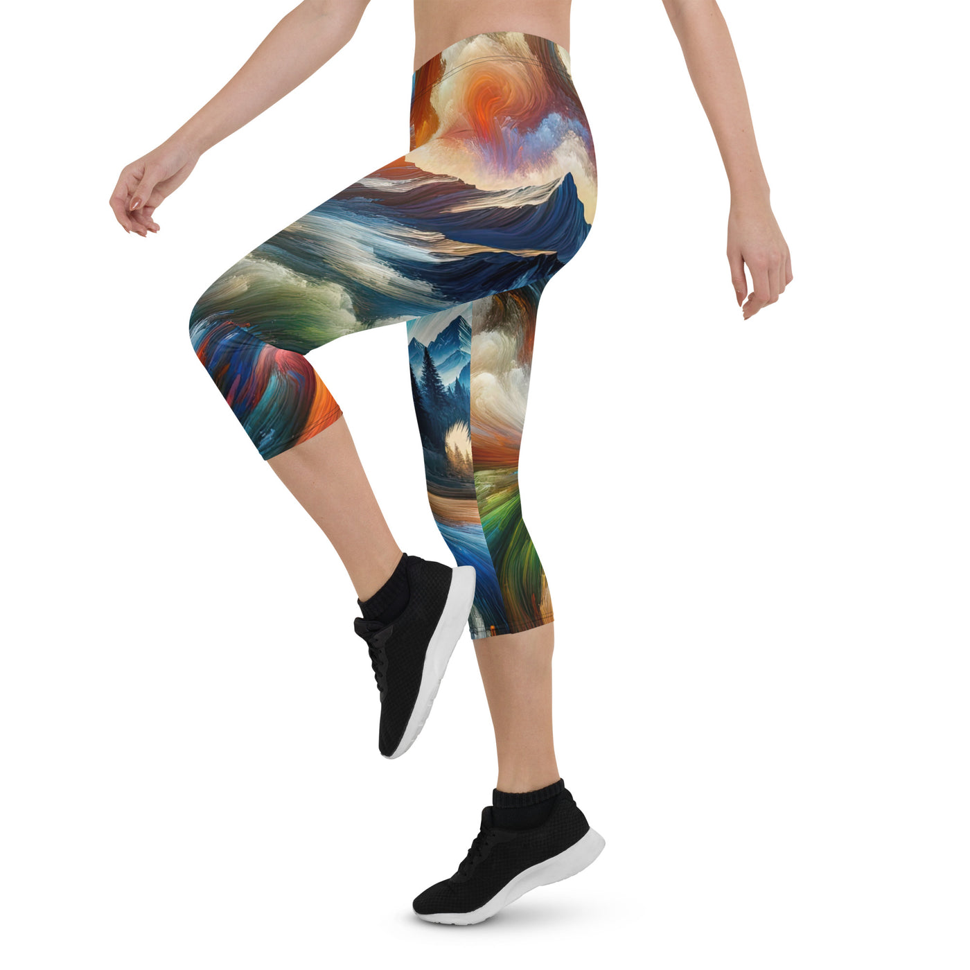 Lebendige Alpen und Bären Sillhouette über Berggipfel - Abstraktes Gemälde - Capri Leggings (All-Over Print) camping xxx yyy zzz