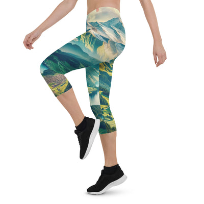 Berg Panorama: Schneeberge und Täler mit Schweizer Flagge - Capri Leggings (All-Over Print) berge xxx yyy zzz