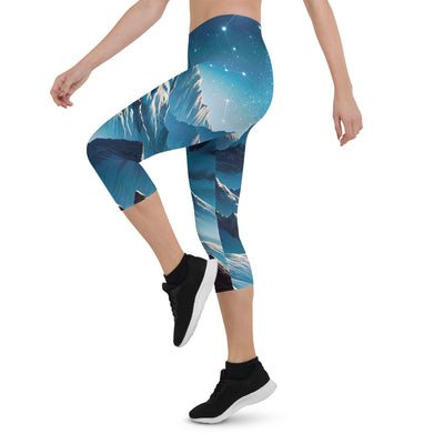 Alpenwinternacht: Digitale Kunst mit Wanderern in Bergen und Sternenhimmel - Capri Leggings (All-Over Print) wandern xxx yyy zzz