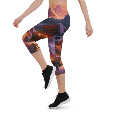 Magische Alpenstunde: Digitale Kunst mit warmem Himmelsschein über schneebedeckte Berge - Capri Leggings (All-Over Print) berge xxx yyy zzz