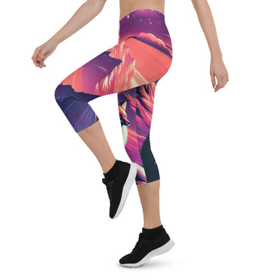 Fuchs im dramatischen Sonnenuntergang: Digitale Bergillustration in Abendfarben - Capri Leggings (All-Over Print) camping xxx yyy zzz