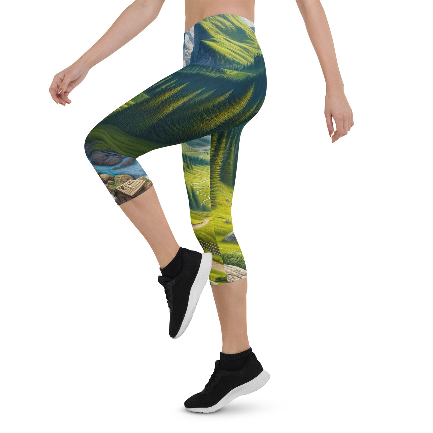 Wanderer in den Bergen und Wald: Digitale Malerei mit grünen kurvenreichen Pfaden - Capri Leggings (All-Over Print) wandern xxx yyy zzz