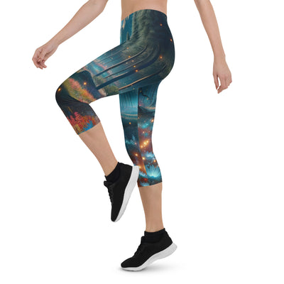 Ätherischer Alpenwald: Digitale Darstellung mit leuchtenden Bäumen und Blumen - Capri Leggings (All-Over Print) camping xxx yyy zzz