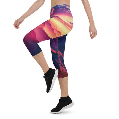 Dramatischer Alpen-Sonnenaufgang, Gipfelkreuz und warme Himmelsfarben - Capri Leggings (All-Over Print) berge xxx yyy zzz