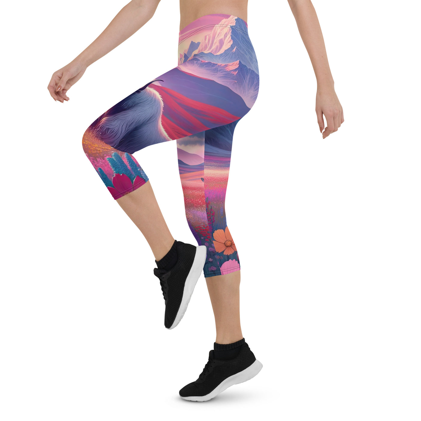 Verträumte Berg-Abenddämmerung mit Hochlandrind und blumigem Glanz - Capri Leggings (All-Over Print) berge xxx yyy zzz