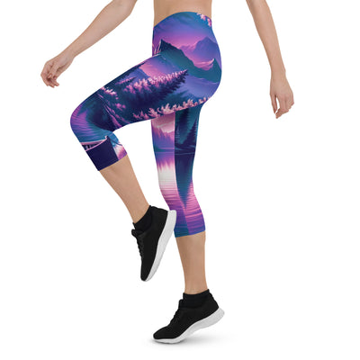 Magische Alpen-Dämmerung, rosa-lila Himmel und Bergsee mit Boot - Capri Leggings (All-Over Print) berge xxx yyy zzz