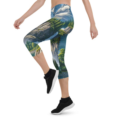 Illustration einer unberührten Alpenkulisse im Hochsommer. Wasserfall und See - Capri Leggings (All-Over Print) berge xxx yyy zzz