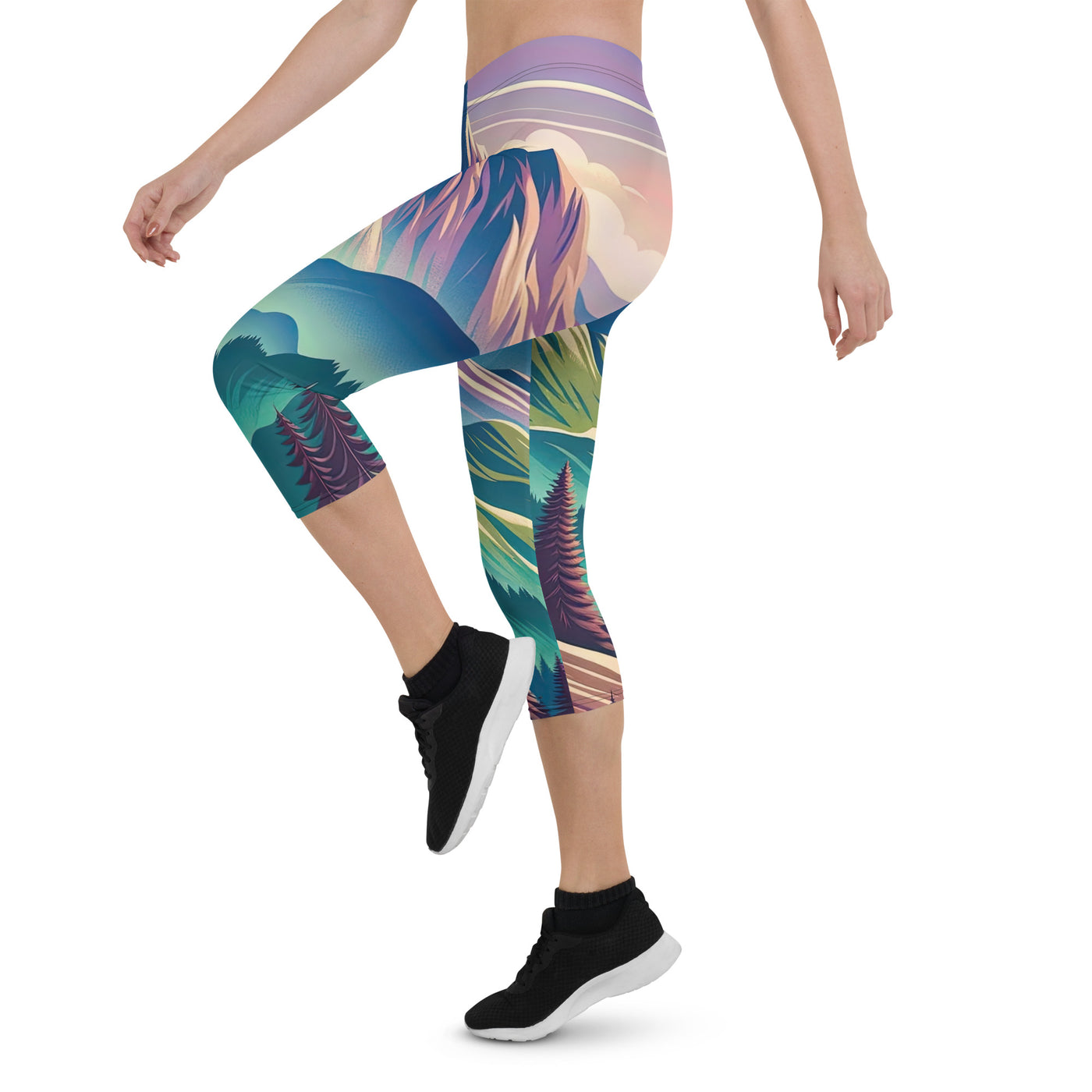 Harmonische Berglandschaft mit Schweizer Flagge auf Gipfel - Capri Leggings (All-Over Print) berge xxx yyy zzz