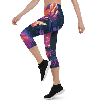 Alpen-Sonnenuntergang mit Bär auf Hügel, warmes Himmelsfarbenspiel - Capri Leggings (All-Over Print) camping xxx yyy zzz