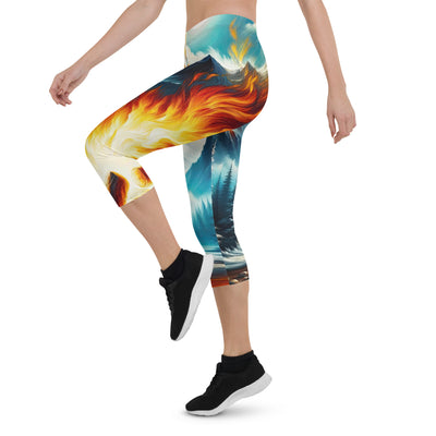 Ölgemälde von Feuer und Eis: Lagerfeuer und Alpen im Kontrast, warme Flammen - Capri Leggings (All-Over Print) camping xxx yyy zzz