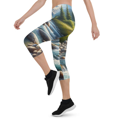 Ölgemälde eines Gebirgsbachs durch felsige Landschaft - Capri Leggings (All-Over Print) berge xxx yyy zzz