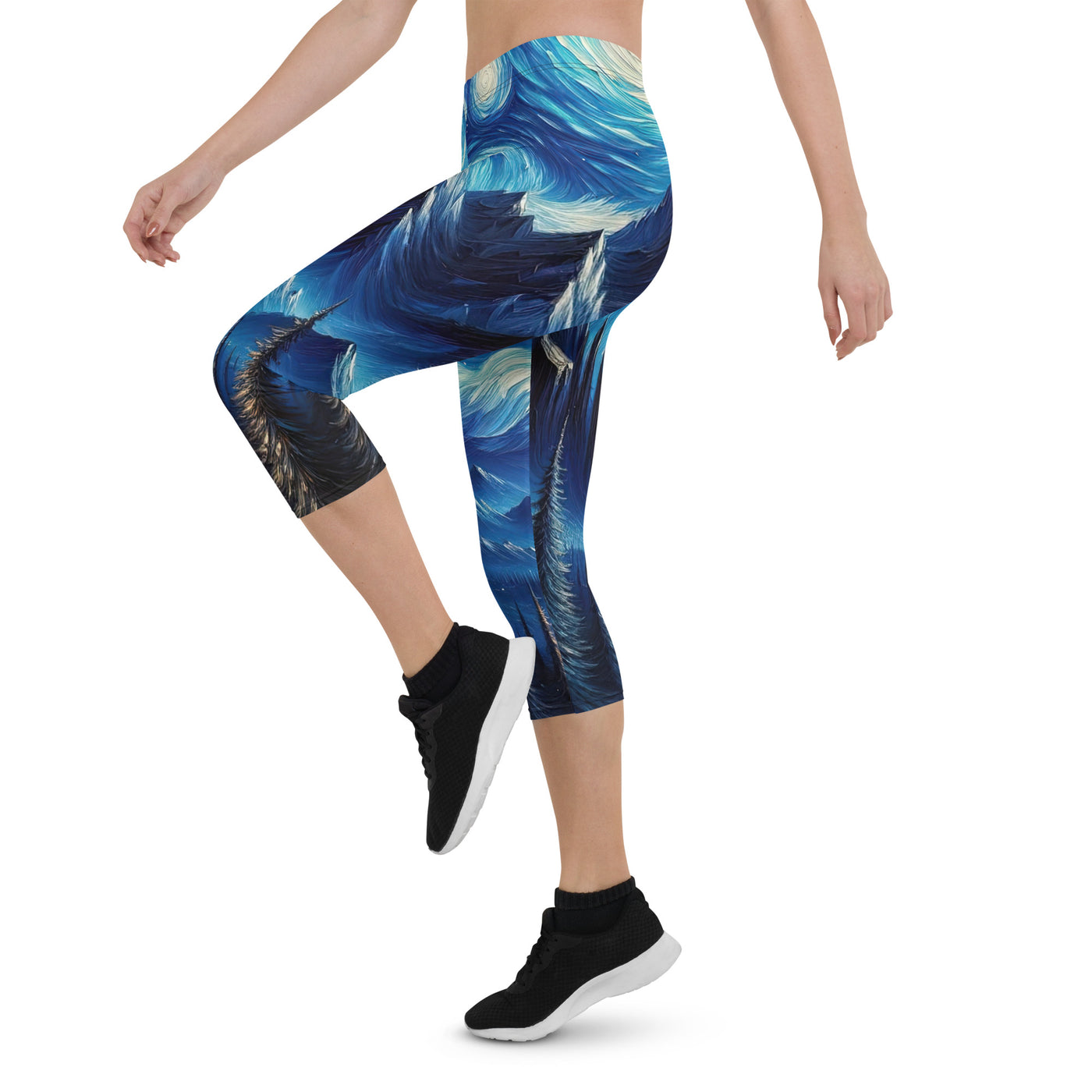 Sternennacht-Stil Ölgemälde der Alpen, himmlische Wirbelmuster - Capri Leggings (All-Over Print) berge xxx yyy zzz