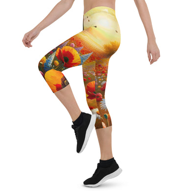 Ölgemälde eines Blumenfeldes im Sonnenuntergang, leuchtende Farbpalette - Capri Leggings (All-Over Print) camping xxx yyy zzz