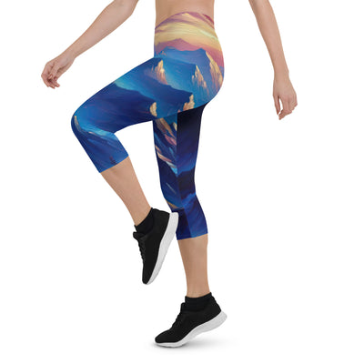 Ölgemälde eines ruhigen Alpenabends mit Bergsteigersilhouette auf dem Gipfel - Capri Leggings (All-Over Print) wandern xxx yyy zzz