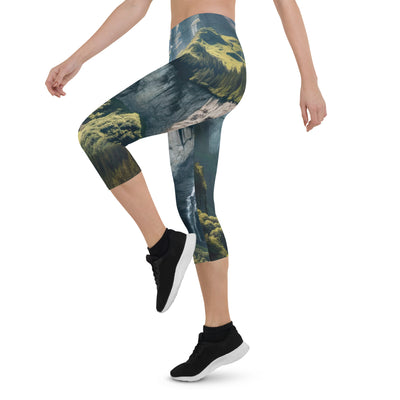 Foto der sommerlichen Alpen mit üppigen Gipfeln und Wasserfall - Capri Leggings (All-Over Print) berge xxx yyy zzz