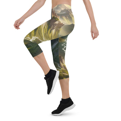 Fotorealistisches Bild der Alpen mit österreichischer Flagge, scharfen Gipfeln und grünen Tälern - Capri Leggings (All-Over Print) berge xxx yyy zzz