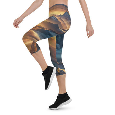 Fotorealistische Darstellung der Alpen bei Sonnenaufgang, Wanderin unter einem gold-purpurnen Himmel - Capri Leggings (All-Over Print) wandern xxx yyy zzz