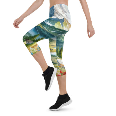 Quadratisches Aquarell der Alpen, Berge mit schneebedeckten Spitzen - Capri Leggings (All-Over Print) berge xxx yyy zzz