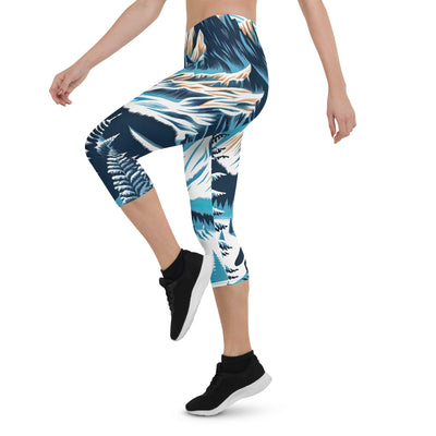 Vektorgrafik eines Wolfes im winterlichen Alpenmorgen, Berge mit Schnee- und Felsmustern - Capri Leggings (All-Over Print) berge xxx yyy zzz