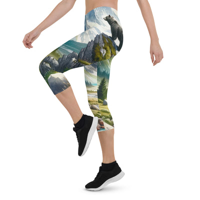 Aquarellmalerei eines Bären und der sommerlichen Alpenschönheit mit schneebedeckten Ketten - Capri Leggings (All-Over Print) camping xxx yyy zzz