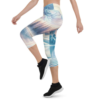 Aquarell eines klaren Alpenmorgens, Boot auf Bergsee in Pastelltönen - Capri Leggings (All-Over Print) berge xxx yyy zzz