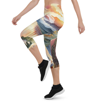 Aquarell einer Berglandschaft in der goldenen Stunde mit österreichischem Wanderer - Capri Leggings (All-Over Print) wandern xxx yyy zzz