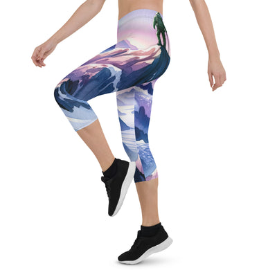 Aquarell eines Bergsteigers auf einem Alpengipfel in der Abenddämmerung - Capri Leggings (All-Over Print) wandern xxx yyy zzz