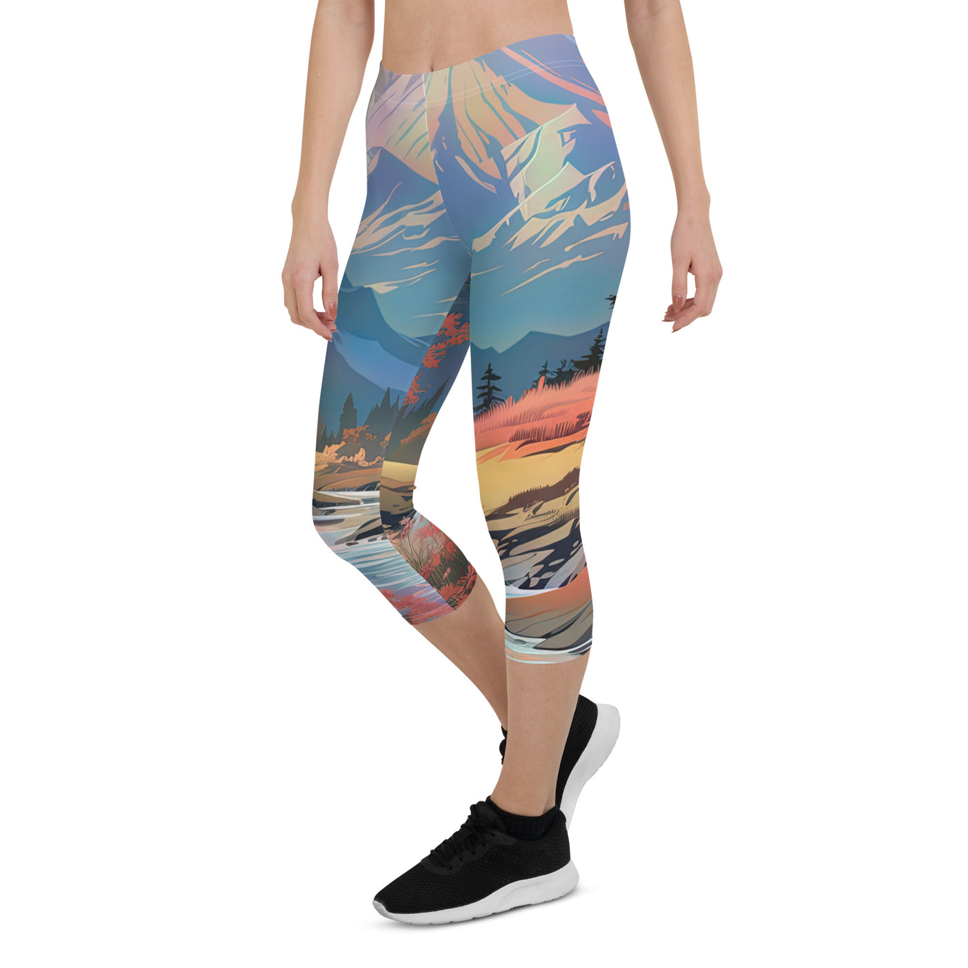 Berge. Fluss und Blumen - Malerei - Capri Leggings (All-Over Print) berge xxx