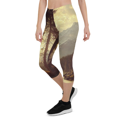 Landschaft mit Bergen, Fluss und Bäumen - Malerei - Capri Leggings (All-Over Print) berge xxx