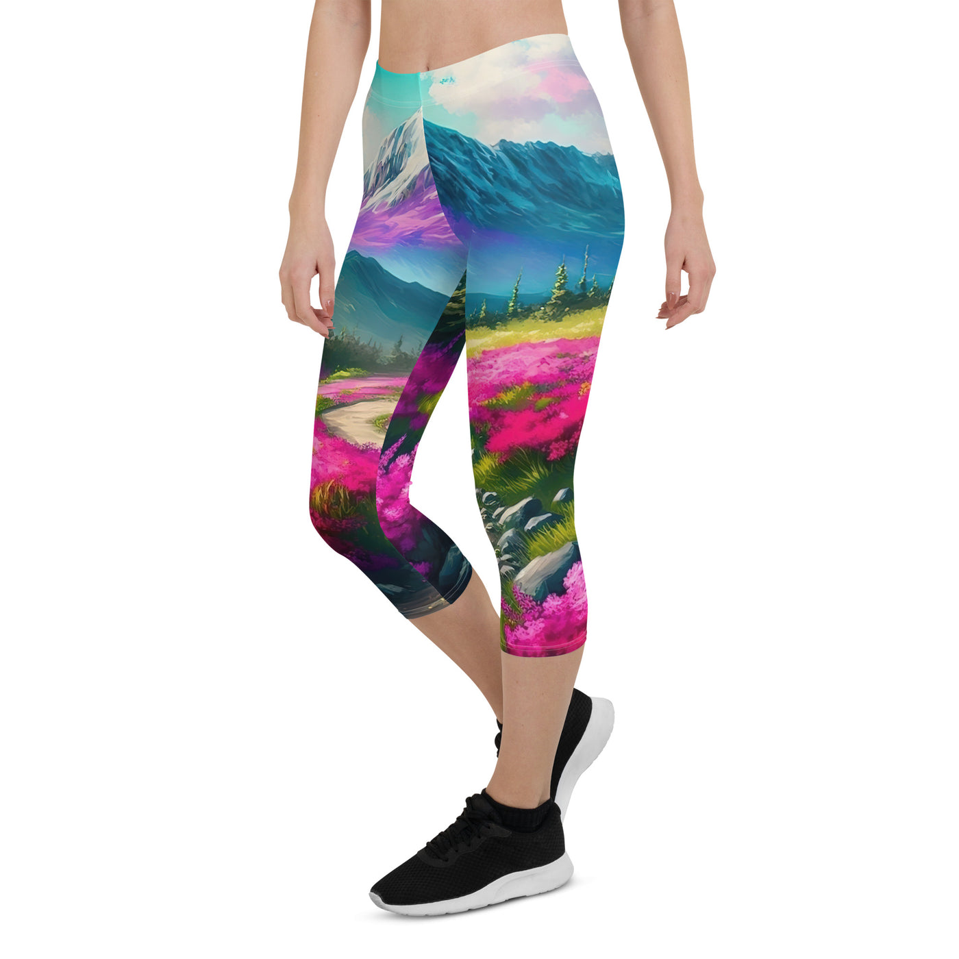 Berg, pinke Blumen und Wanderweg - Landschaftsmalerei - Capri Leggings (All-Over Print) berge xxx