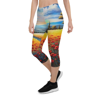 Feld mit roten Blumen und Berglandschaft - Landschaftsmalerei - Capri Leggings (All-Over Print) berge xxx