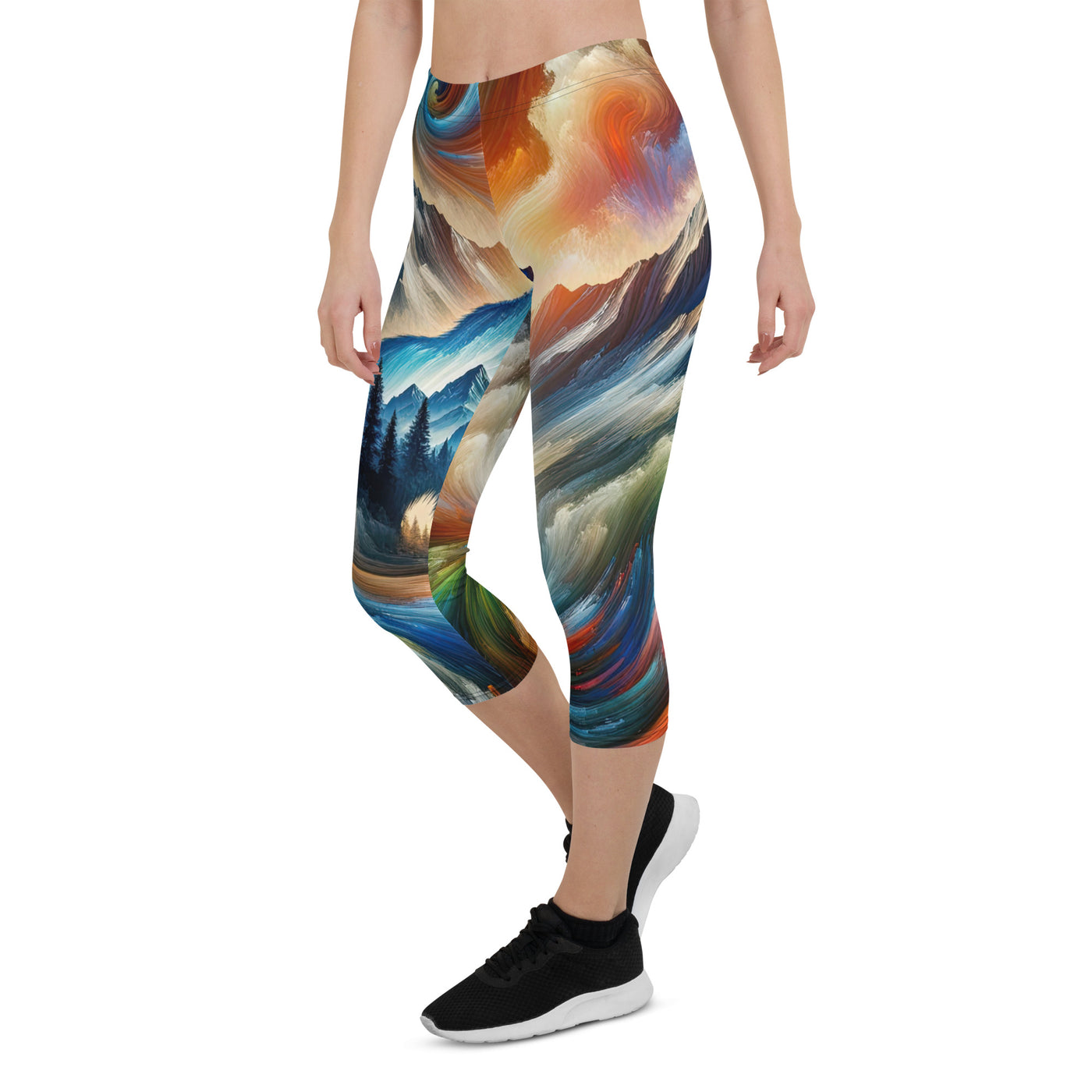 Lebendige Alpen und Bären Sillhouette über Berggipfel - Abstraktes Gemälde - Capri Leggings (All-Over Print) camping xxx yyy zzz