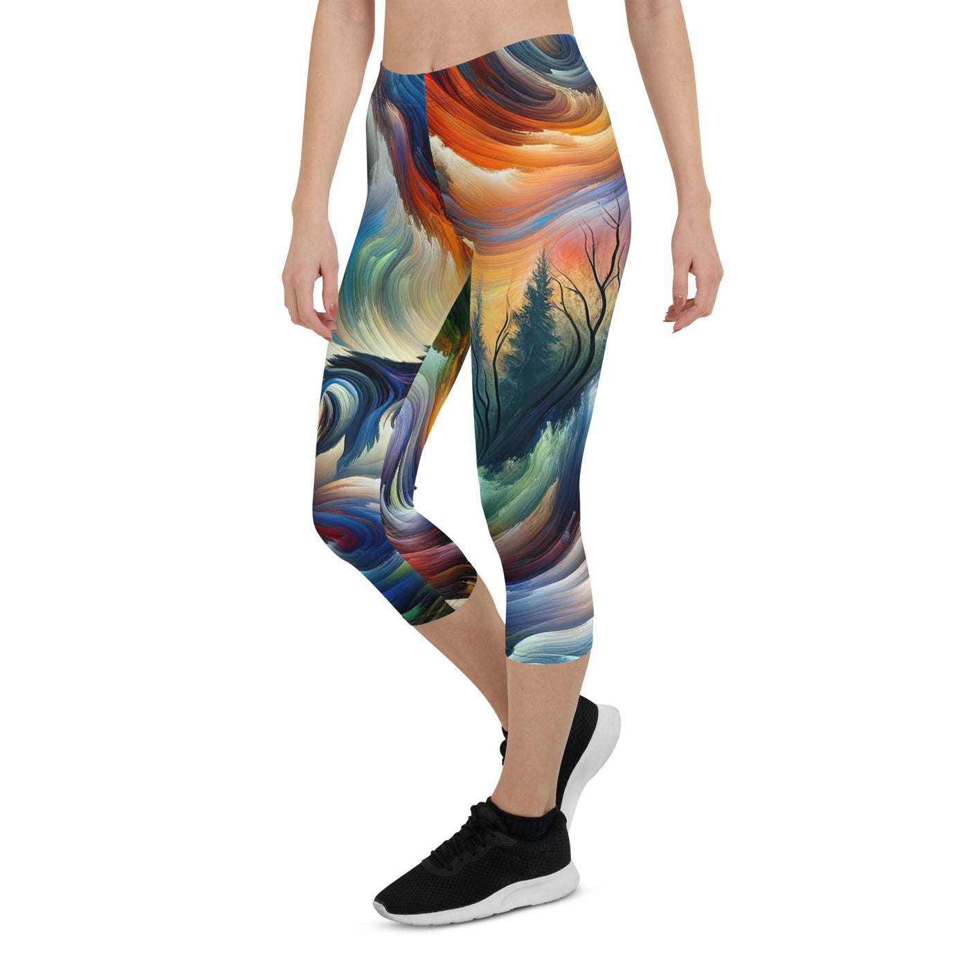 Alpen Abstraktgemälde mit Wolf Silhouette in lebhaften Farben (AN) - Capri Leggings (All-Over Print) xxx yyy zzz