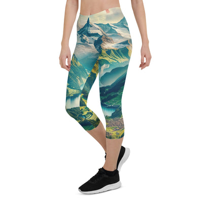 Berg Panorama: Schneeberge und Täler mit Schweizer Flagge - Capri Leggings (All-Over Print) berge xxx yyy zzz