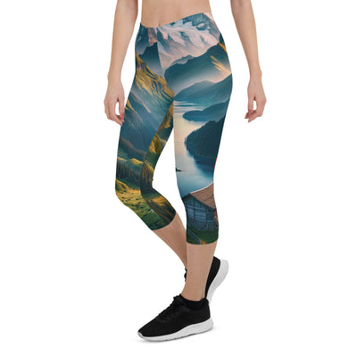 Schweizer Flagge, Alpenidylle: Dämmerlicht, epische Berge und stille Gewässer - Capri Leggings (All-Over Print) berge xxx yyy zzz